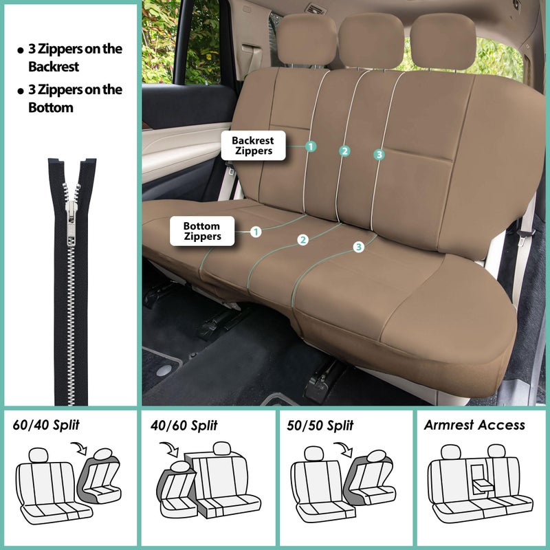 FH Group Back Seat Faux Leather Car Seat Cover - Universal Fit, Rear Seat Covers for Cars with Rear Split Bench, Car Seat Protector for SUV, Sedan, Van, Tan - Image 5